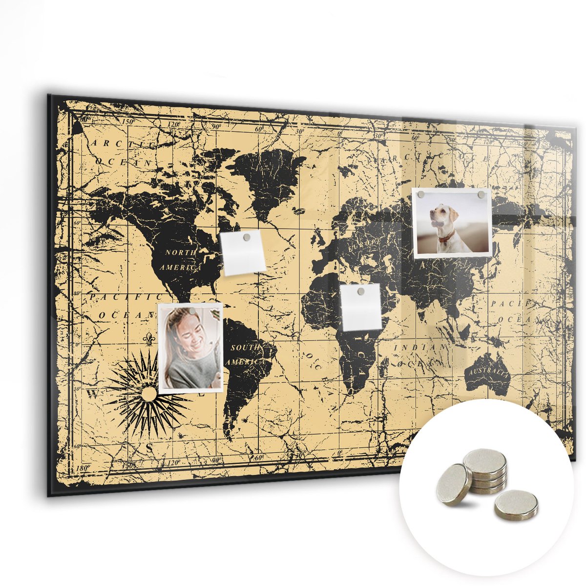 Coloray Glazen Magneetbord - Magnetisch Bord Overzicht van de wereldkaart - 90x60 cm - Veelkleurig Magneetbord - Magnetic Board - Magneetbord Design