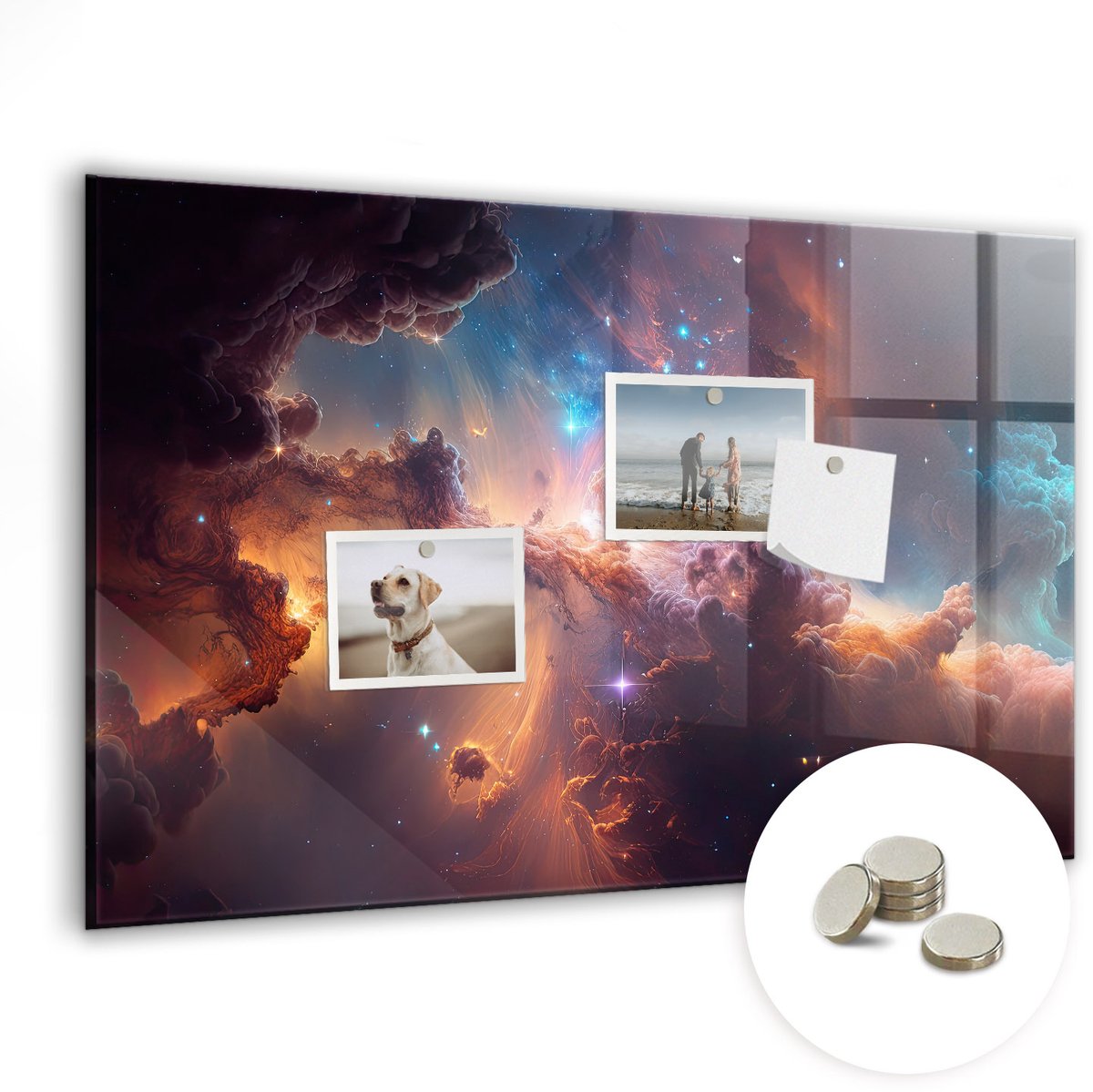 Coloray Glazen Magneetbord - Magnetisch Bord Wereld van sterren, ruimte - 60x40 cm - Veelkleurig Magneetbord - Magnetic Board - Kinderkamer Decoratie