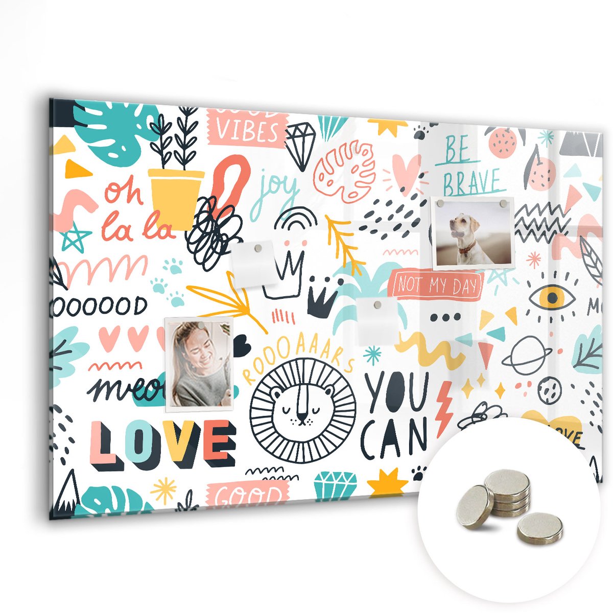 Coloray Glazen Magneetbord - Magnetisch Bord Vintage wereldkaart - 90x60 cm - Veelkleurig Magneetbord - Magnetic Board - Magneetbord Design