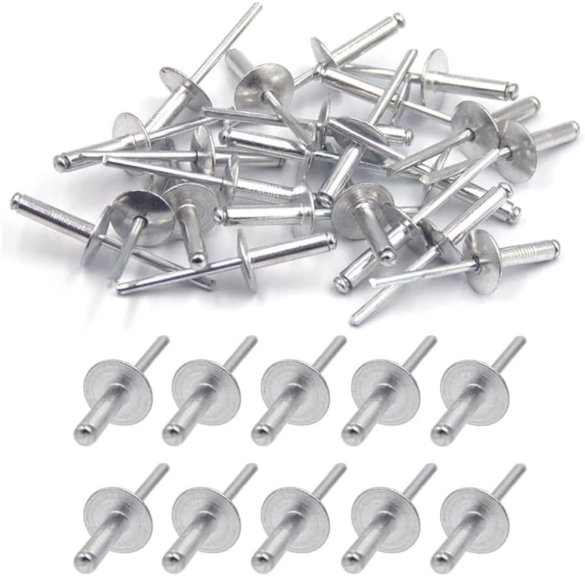 SnelShoppen - 100 Stuks Aluminium Blinde Rivets met Grote Flens, Metalen Bevestigingspopnagels, Dome Rivets met Aluminium Behuizing en Stalen Mandrel