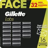 Gillette Labs scheermesjes, verpakt in een zwarte doos met gele accenten. 16 mesjes, 'Past in de brievenbus' staat erop.