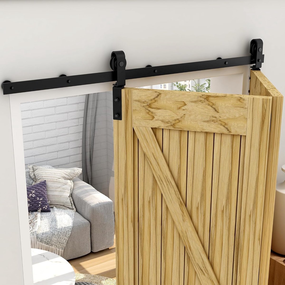 SnelShoppen - Bifold schuifdeursysteem 91CM zwart voor 2 houten deuren - Compleet set met zware kwaliteit carbon staal, geschikt voor 60-70cm deuropen