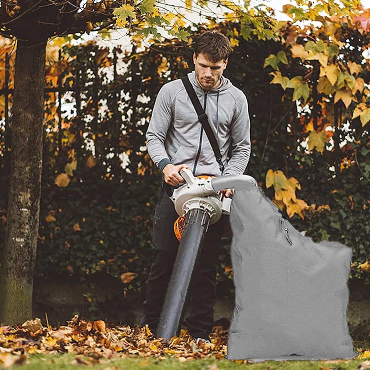 Bladblazer Vacuümzak - Opvangzak Tuin - Tuinafval Verzamelen - Duurzaam Oxford Doek - 78x58x40 cm - Zilver Wit