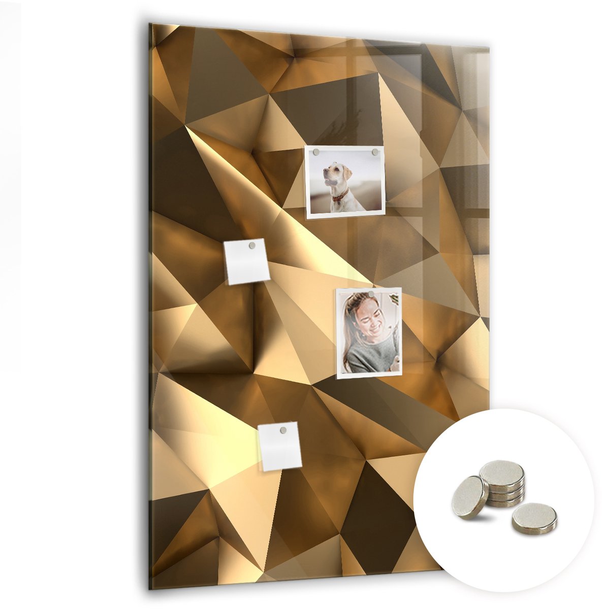 Coloray Glazen Magneetbord - Magnetisch Bord Kleurrijke houten kubussen - 70x100 cm - Gouden Magneetbord - Magnetic Board - Magnetisch Wandbord