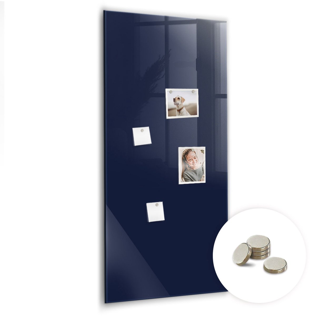 Coloray Glazen Magneetbord - Magnetisch Bord Crème kleur - 60x120 cm - Donker marineblauw Magneetbord - Magnetic Board - Glazen Magneetbord