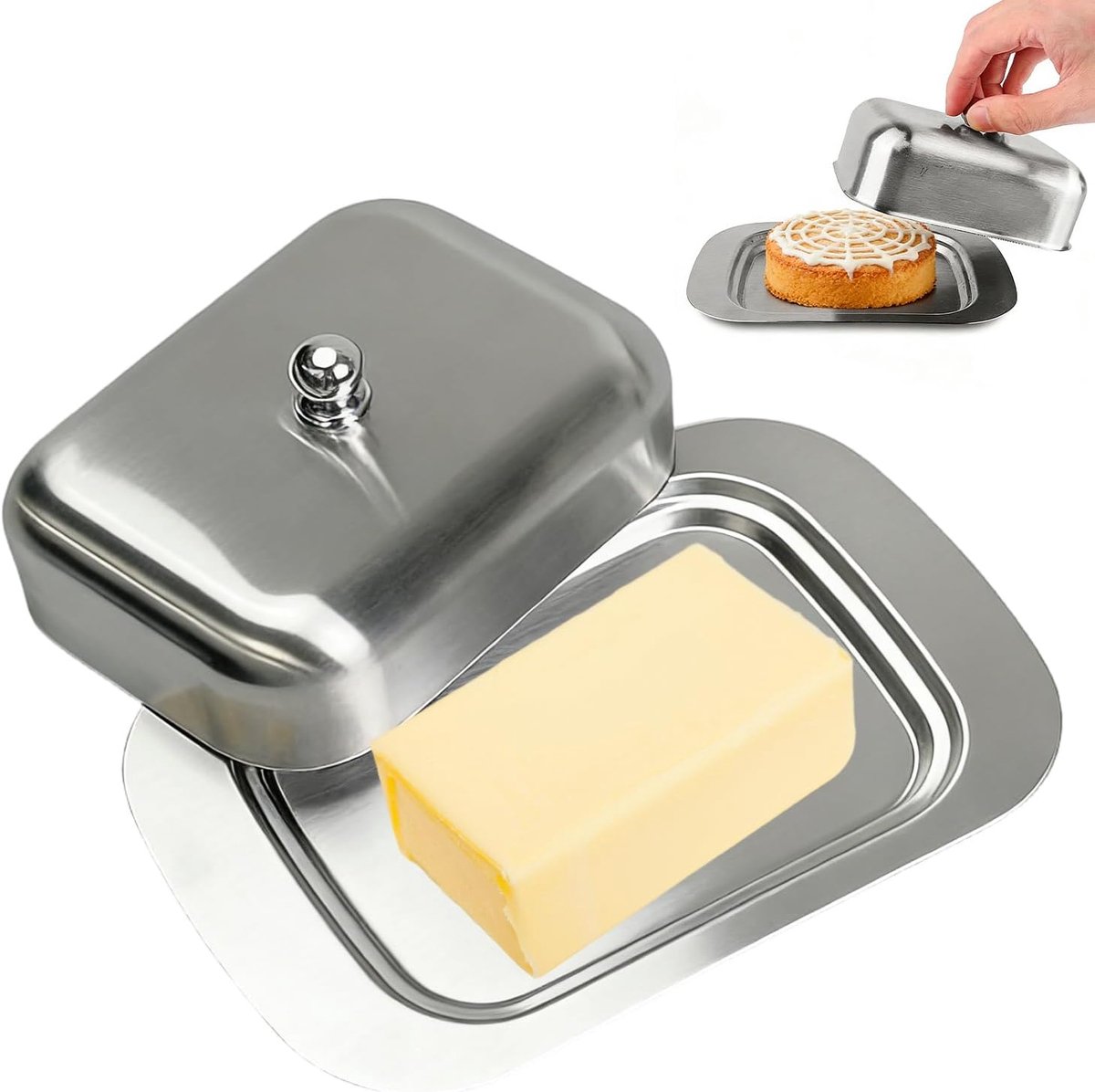 SnelShoppen - RVS Boterdoos 7,5 x 12,2 cm - Botercontainer met Deksel - Duurzaam en Roestvrij - Keukenoplossing voor Versheid en Veiligheid