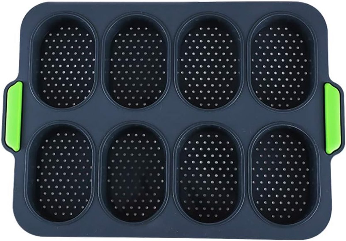 SnelShoppen - Mini Pan Nonstick Siliconen Perforated Baguette Crispy Broodvorm voor Hotdog Broodje Sandwich (Donkergrijs)