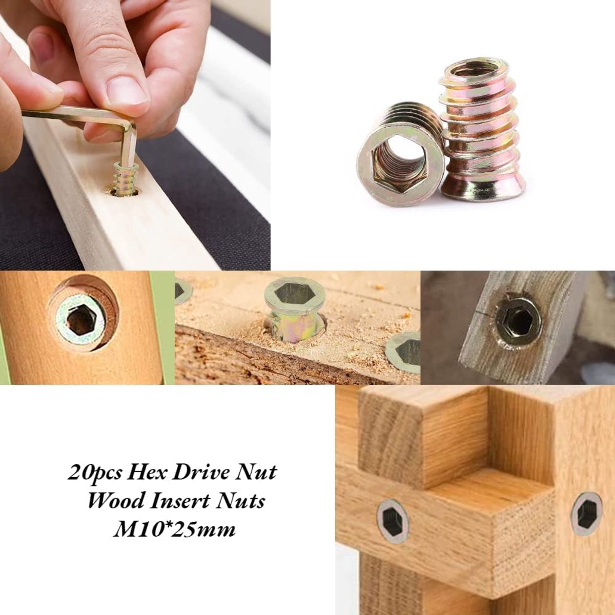 SnelShoppen - 120 Stuks Schraafmoer Hexaansluiting, Pedestal Mof voor Houten Meubels, DIY Productie, Koolstofstaal, M10x25mm, Duurzaam & Corrosiebeste