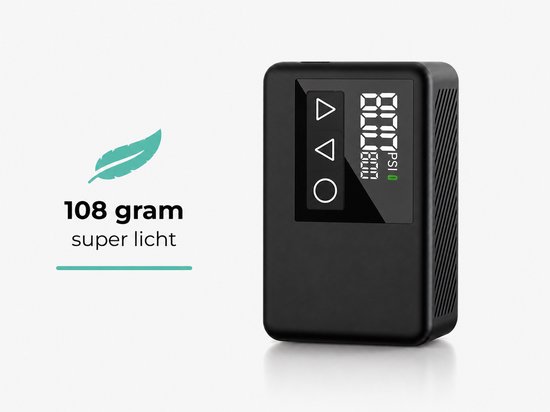 Elektrische Fietspomp XS - 108 gram - Draagbaar - Smart Digitaal Display - Mini Luchtcompressor - Koersfiets - Racefiets - Gravelbike - Sportfiets - Stadsfiets - Mountainbike - Scooter - Fatbike - Bakfiets - USB-C Oplaadbaar - Presta/Schräder/Dunlop — afbeelding 4