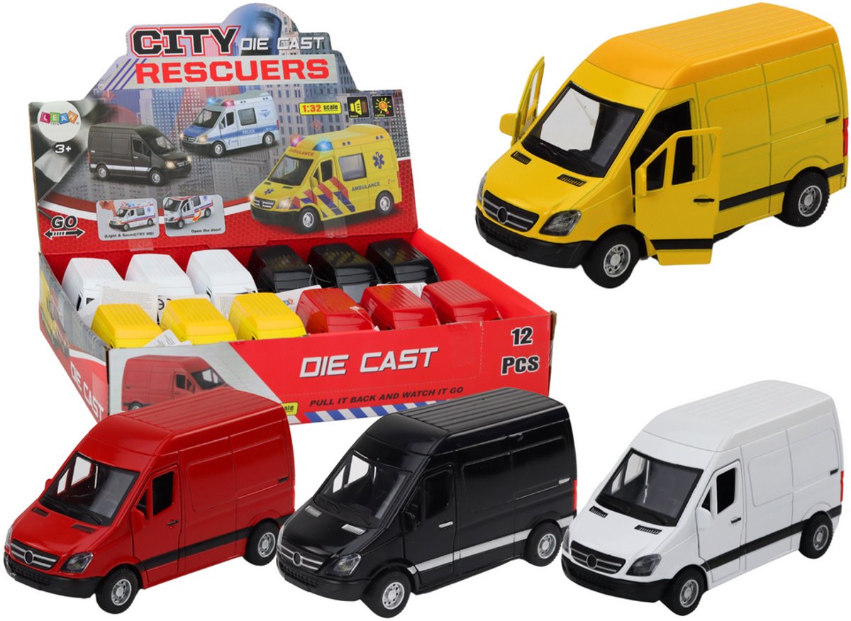 Bestelwagen 1:32 Lichten Geluiden Rood Zwart Geel Wit - UNI