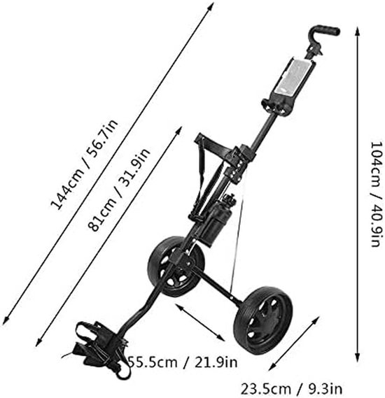 Golfkarretje Opvouwbaar - Golftrolley Duwkar - Golfen Op De Baan - Met Waterkoker Houder - 40 kg Max - Zwart — afbeelding 5