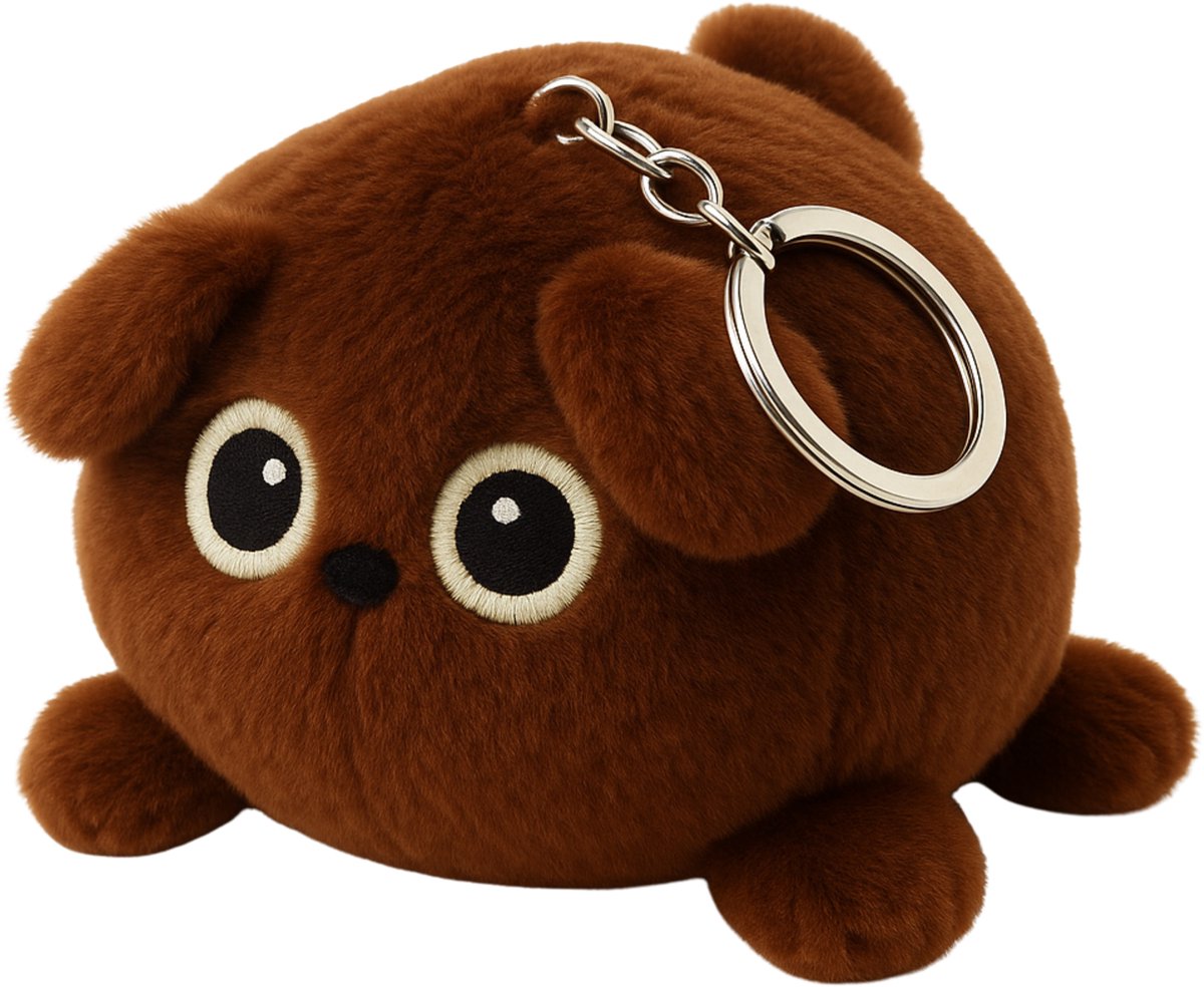 Pluche sleutelhanger mascotte knuffel teddybeer bruin metalen ring 9cm