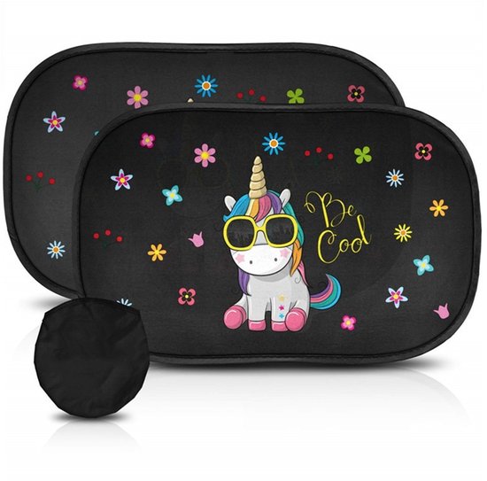 Zonnescherm auto voor baby’s 2 stuks – met gecertificeerde UV-bescherming – universele maat 51 x 31 cm met zuignappen – eenhoorn ontwerp