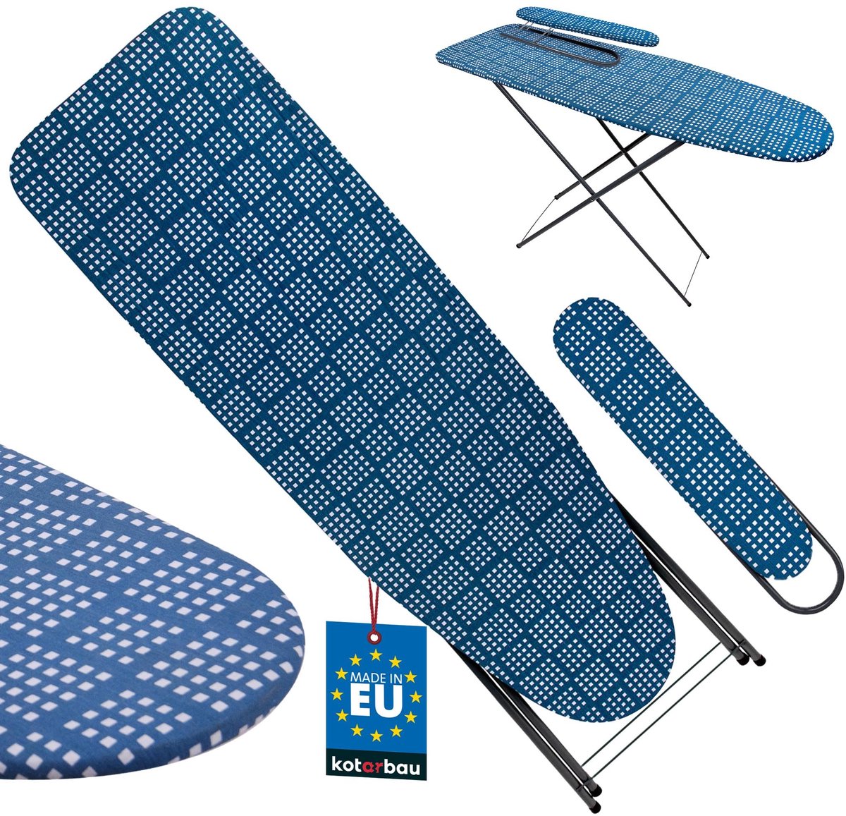 KOTARBAU® Verstelbare Strijkplank 118 x 36 cm - met Mouwplank - Inklapbare Strijkplank - Strijkijzerhouder - Blauw