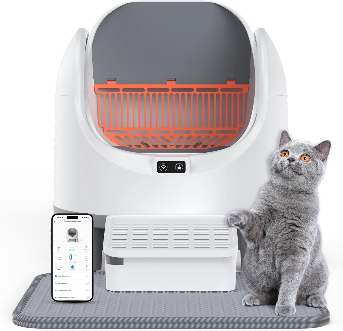 SnelShoppen - Zelfreinigende kattenbakvulling met open bovenkant voor grote katten (10 kg), automatische geurcontrole, XL, geruisloos, 10 veiligheidss