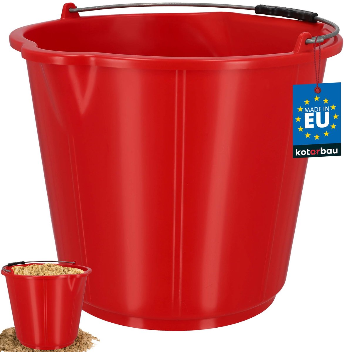 KOTARBAU® Bouwemmer 21 L - Mortelemmer - Emmer met Schenktuit - HDPE - Emmer met Schaalverdeling - en Handvat - Cementemmer - Betonemmer - Rood