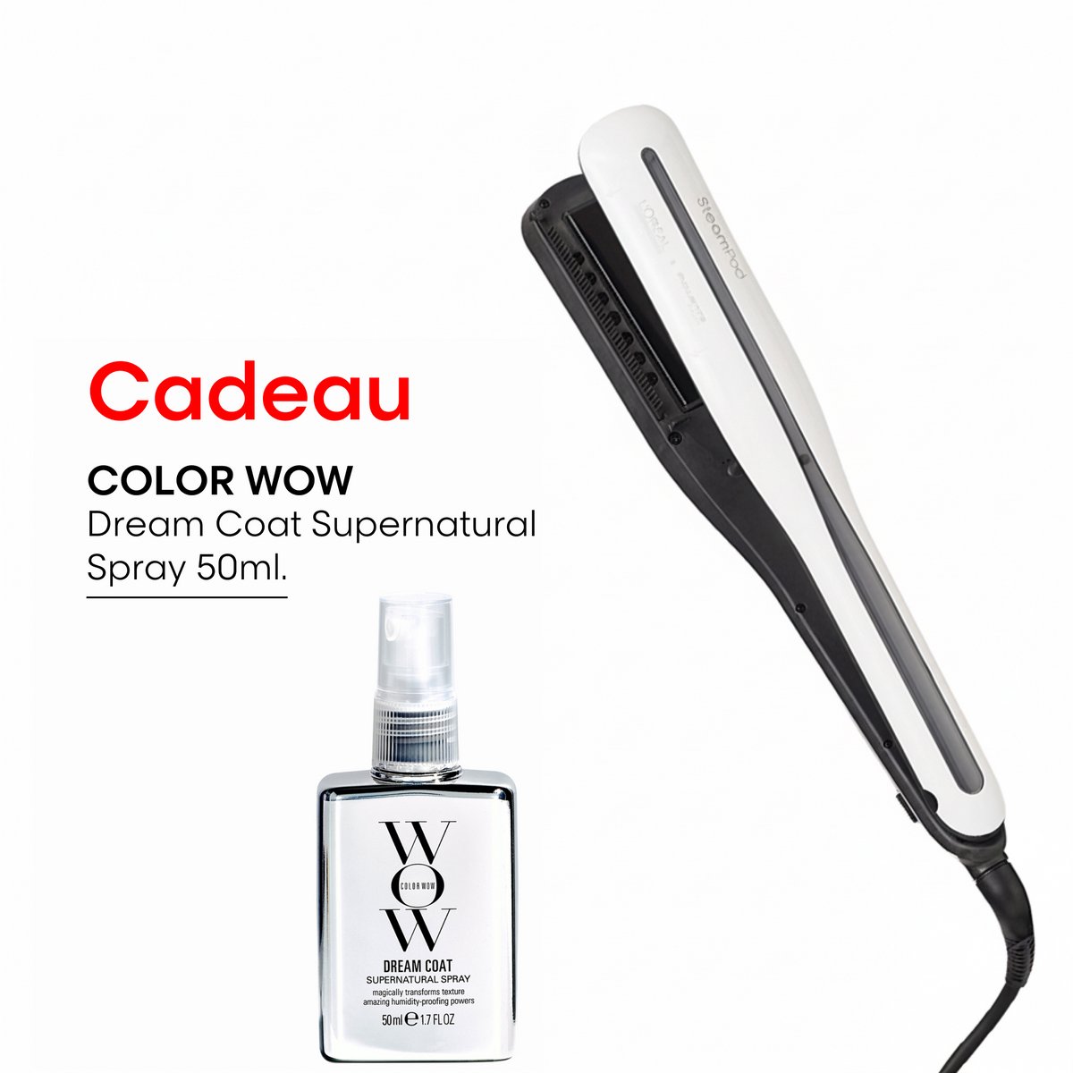 L'Oréal Professionnel Steampod 3.0 + Cadeau - Professionele 2-in-1 stoom stijltang: voor stijlen & krullen + Color Wow Dream Coat Supernatural Spray 50ml CADEAU