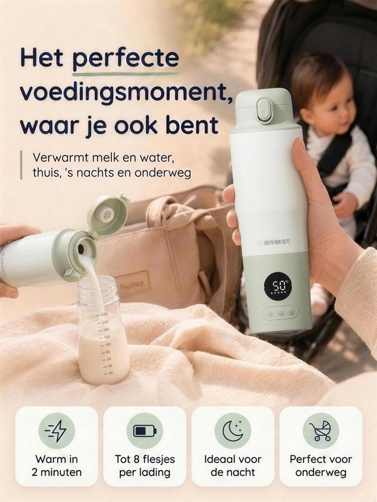Numsy Draagbare Flessenwarmer Heat & Go Pro - Flessenwarmer Draadloos - Melk Verwarmer Baby van Numsy — afbeelding 2