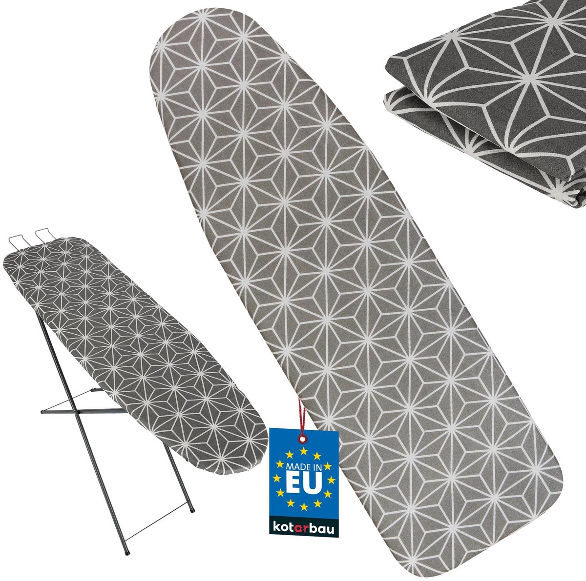 KOTARBAU® Strijkplankhoes - Strijkplankhoezen - Strijkplankovertrek 128x48 cm - maat L - Warmtereflecterend - Katoen en Vilt - Grijs - Sterren