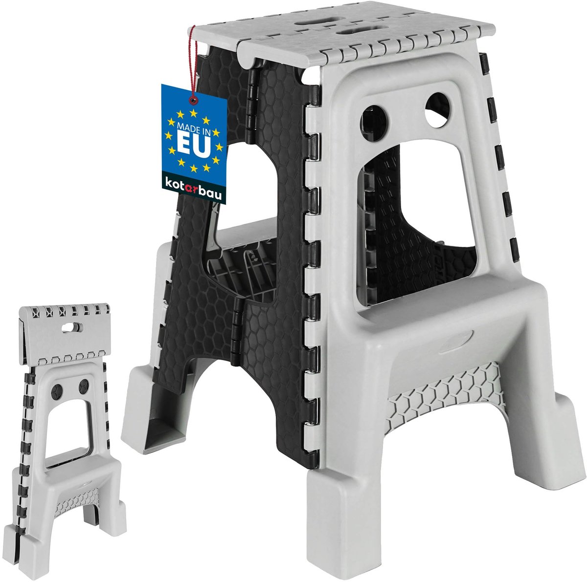 KOTARBAU® Opvouwbare Kruk - Opstapje Inklapbaar 55 cm - Opvouwbaar Opstapkrukje - Antislip en Stabiel - Draagbaar - Kunststof - Grijs en Zwart