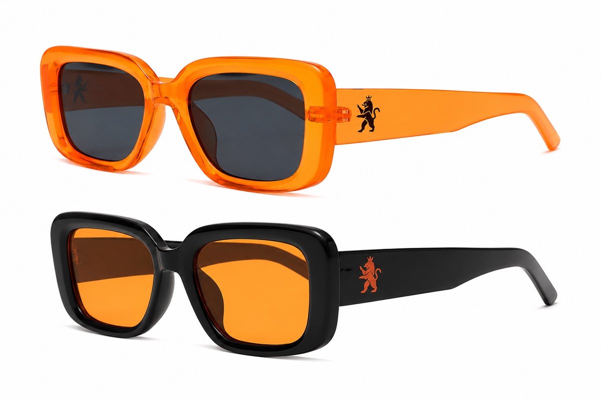 O.Leo 2-Pack Zonnebrillen – Oranje & Zwart – UV400 – Unisex design - Inclusief opbergzakjes