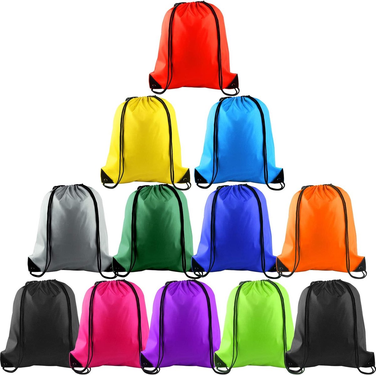SnelShoppen - 12x Drawstring Rugzakken Cinch Bags 11 Kleuren Sporttassen voor Gym Reizen, Sterk 210D Polyester met PU Lederen Hoeken