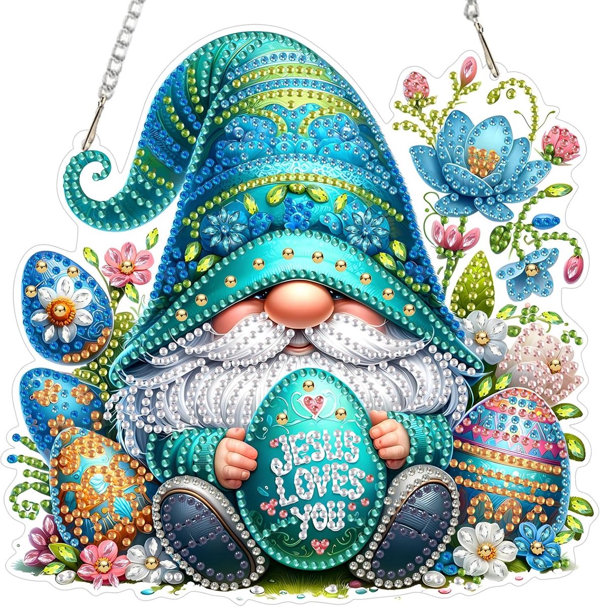 SnelShoppen - MOGTAA 5D Diamant Schilderen Paas Hangertje met Ketting, DIY Kit Bloem Diamant Schilderen voor Volwassenen en Kinderen, Tuin en Huisdeco