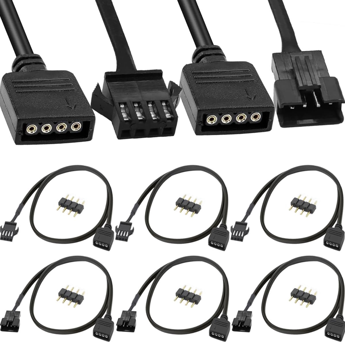 SnelShoppen - 4-Pin RGB Verlengkabel met Male/Female Adapter voor LED Strips, Computer Ventilatoren, Moederborden (30 cm, 3 Mannelijke Draden, 3 Vrouw