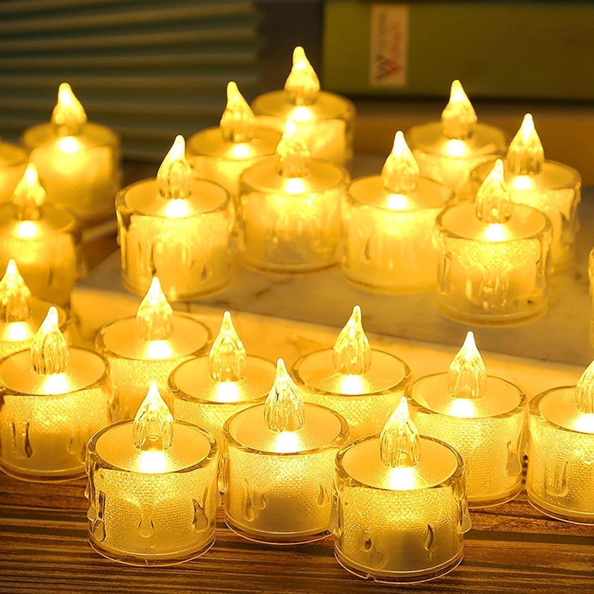 Led-theelichtjes - Elektrische kaarsen - Sfeervolle decoratie - Realistisch druppeldesign - 35 stuks - Warm geel