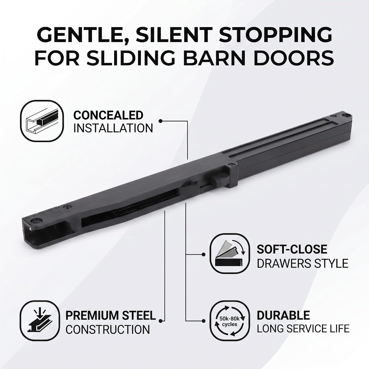 SnelShoppen - Sliding Door Damper Mechanisme, 31 x 1.8 x 2.3 cm, Zwart Staal, Buffer Demper voor Schuifdeuren, Verstelbaar en Stil Gebruik, Perfect vo