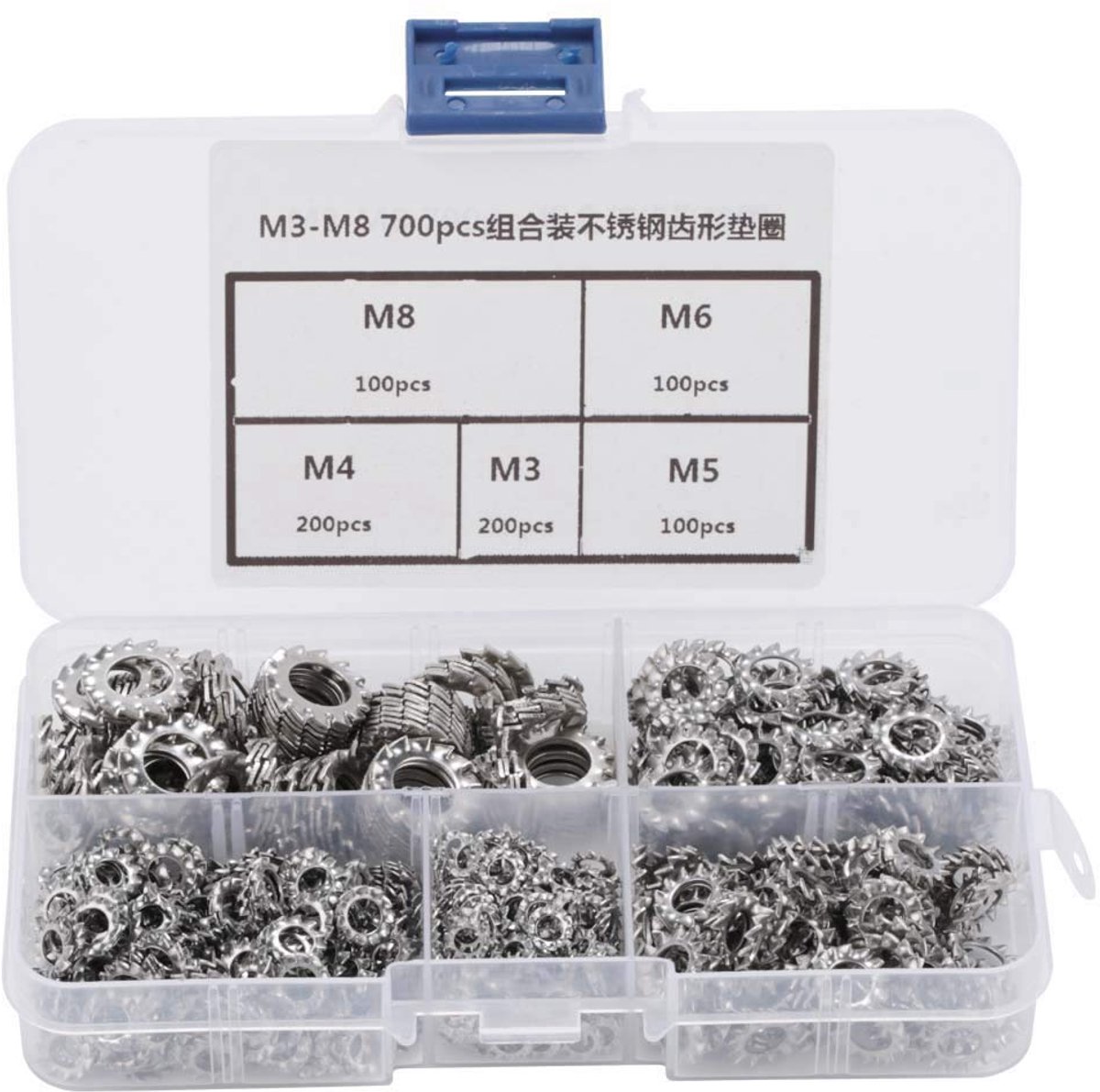 SnelShoppen - 700Pcs M3-M8 Combinatiebox RVS 304 Gezaagde Pulley met Externe Tand voor Industrieel Gebruik