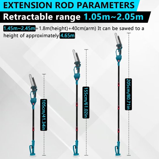 Accu takkenschaar - Snoeizaag op steel - Hoge takken snoeien - Verstelbare hoek - 45 meter bereik - Turquoise — afbeelding 4