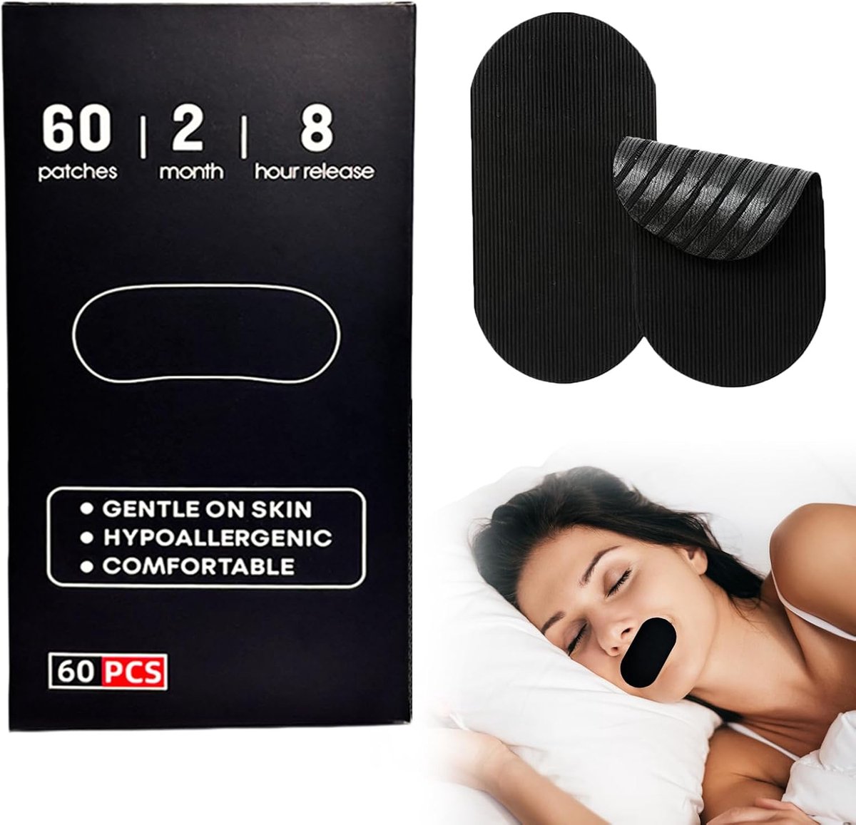 Snoring Stopper, Pack of 60 Mouth Patches/Sleep Tape, Anti-Snoring Tape (Better Sleep/Nose Breathing), Anti-Snoring - ShopVlot