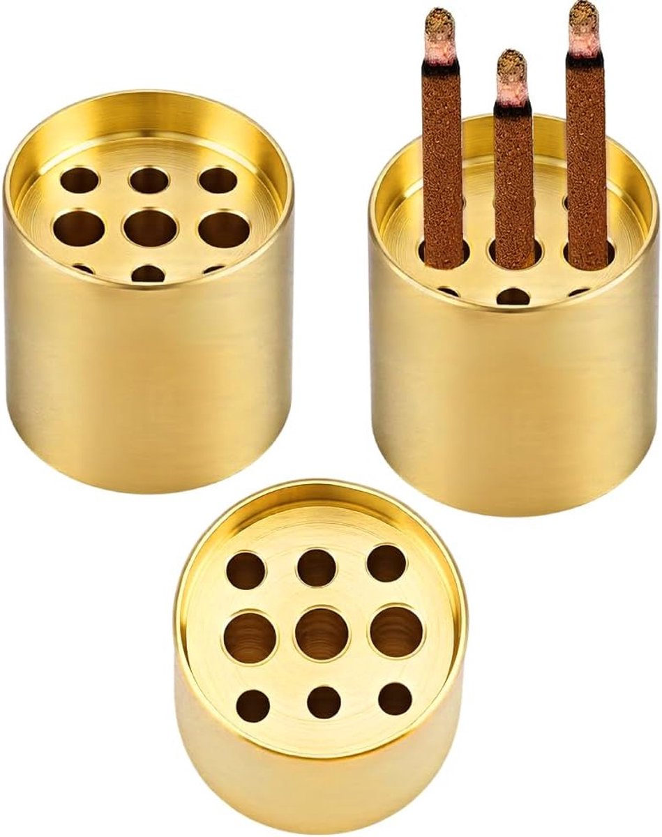 SnelShoppen - 3Pcs Messing Wierookhouder met Meerdere Gaten 0.75" Diameter Wierookstokjesbrander voor Binnen Buiten Yoga Meditatie Kamer Huisdecoratie