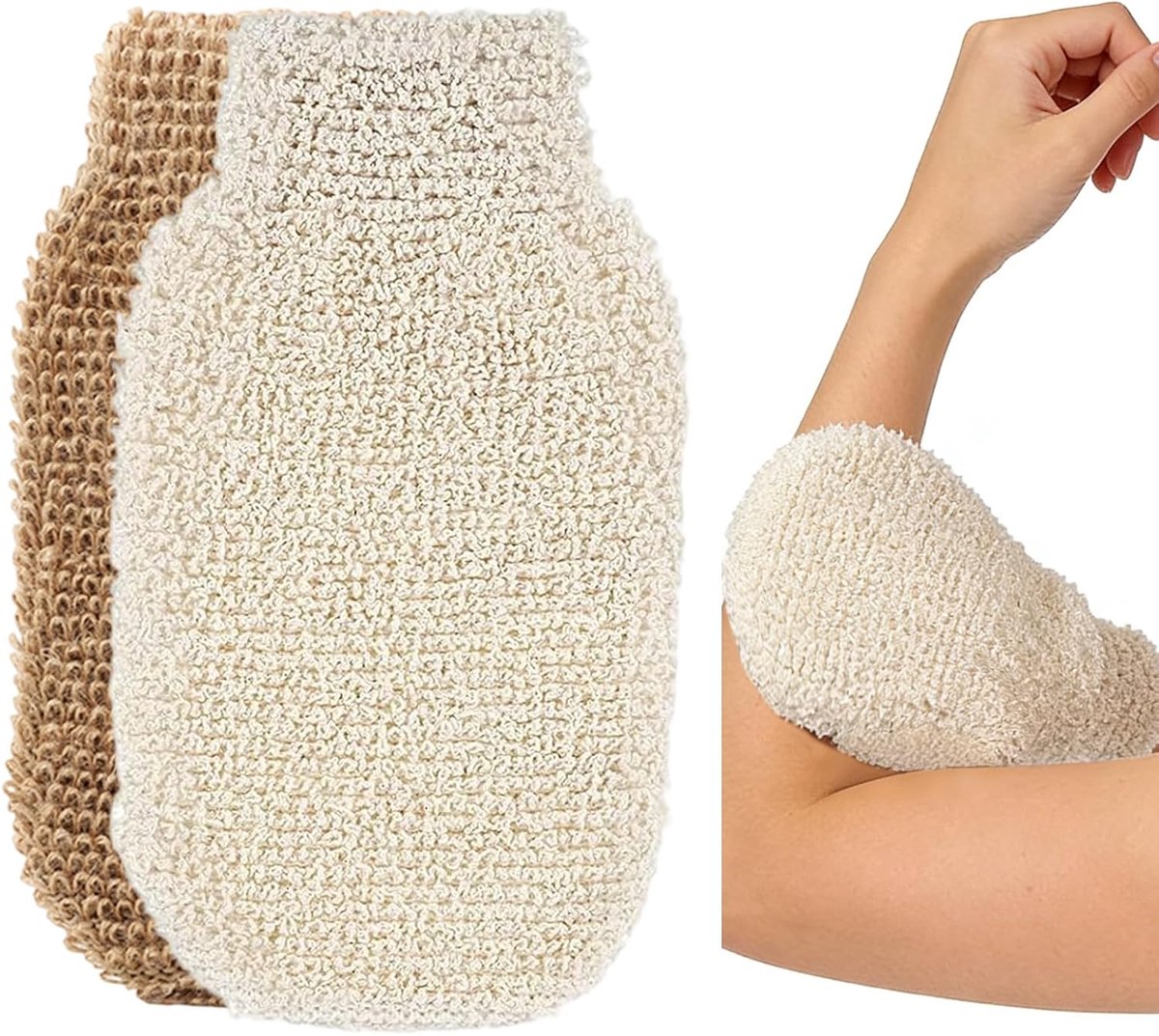 Set of 2 exfoliating gloves with natural fibres, peeling gloves, massage gloves, exfoliating gloves, for removing dead - ShopVlot