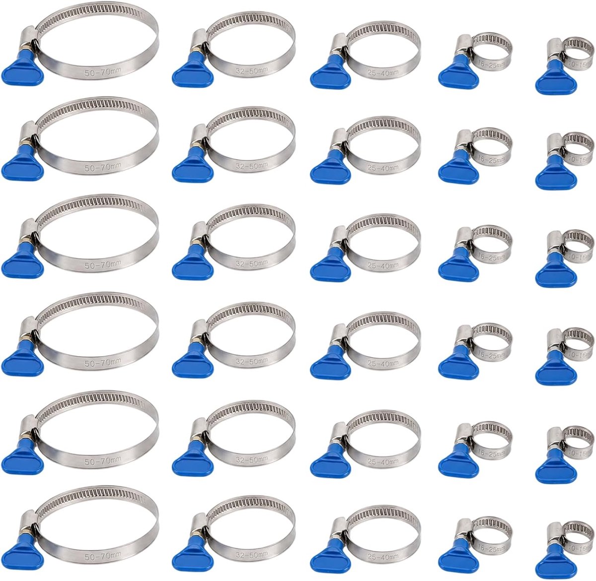 Slangklemmen set van 30 stuks - roestvrij staal 304 - verstelbaar - ideaal voor zwembadslang en gasslang - SnelShoppen