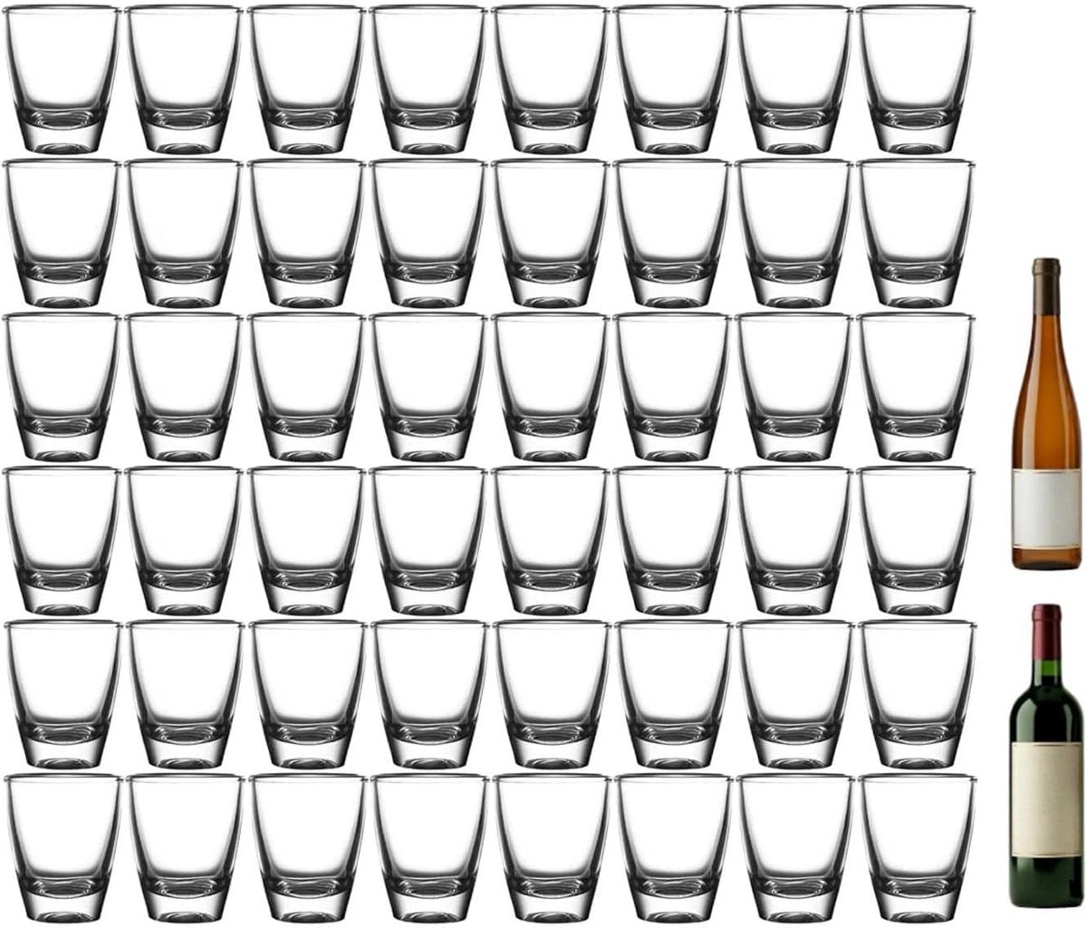 SnelShoppen - Ei-vormige borrelglazen set van 48, kristalheldere shotglazen 35 ml, dikke glazen bekers, ideale likeurglazen voor feest, vakantie, fami