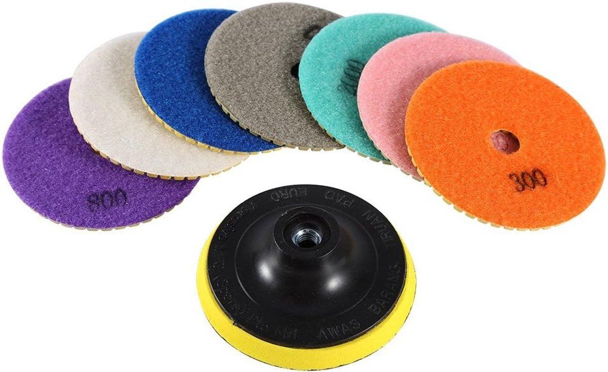 SnelShoppen - Polijstschijven Schuurdisc 8-Stuks 4-Inch Diamant Nat Droog Polijstdisc voor Graniet, Marmer, Beton, Steen, Diverse Korrelgroottes