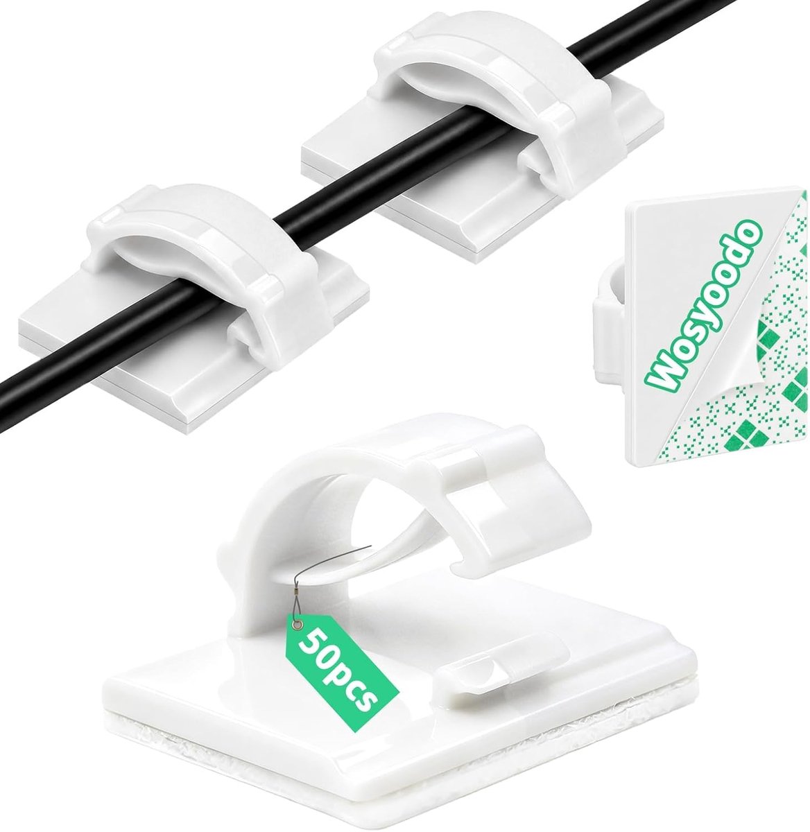 Kabelclips 50 stuks 21 x 17 mm - zelfklevend - wit - kabelmanagement voor bureau en muur - ShopVlot