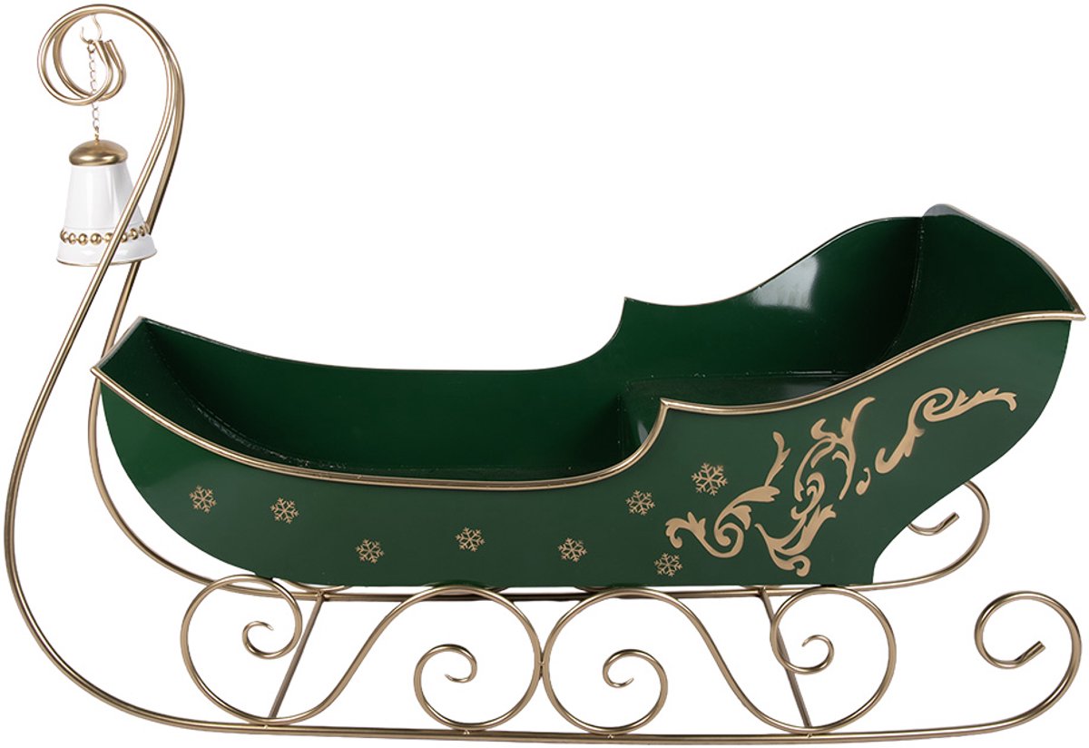 Clayre & Eef Kerstdecoratie Beeld Slee 141x60x92 cm Groen Metaal