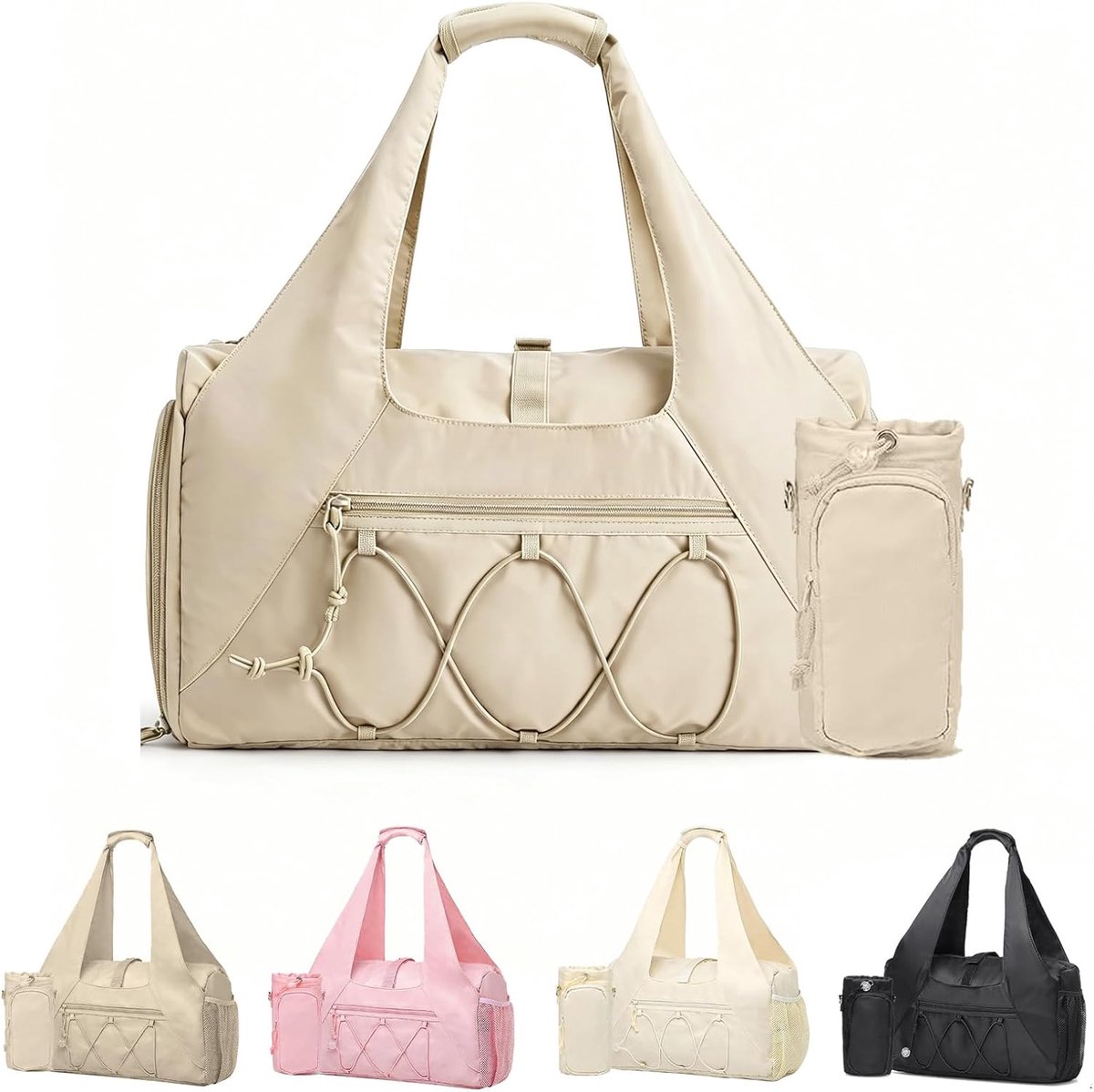 SnelShoppen - Dames Sporttas met Schoencompartiment en Vochtig Compartment, Grote Lichtgewicht Gymtas met Drinkfleshouder, Handbagage, Khaki, Comforta