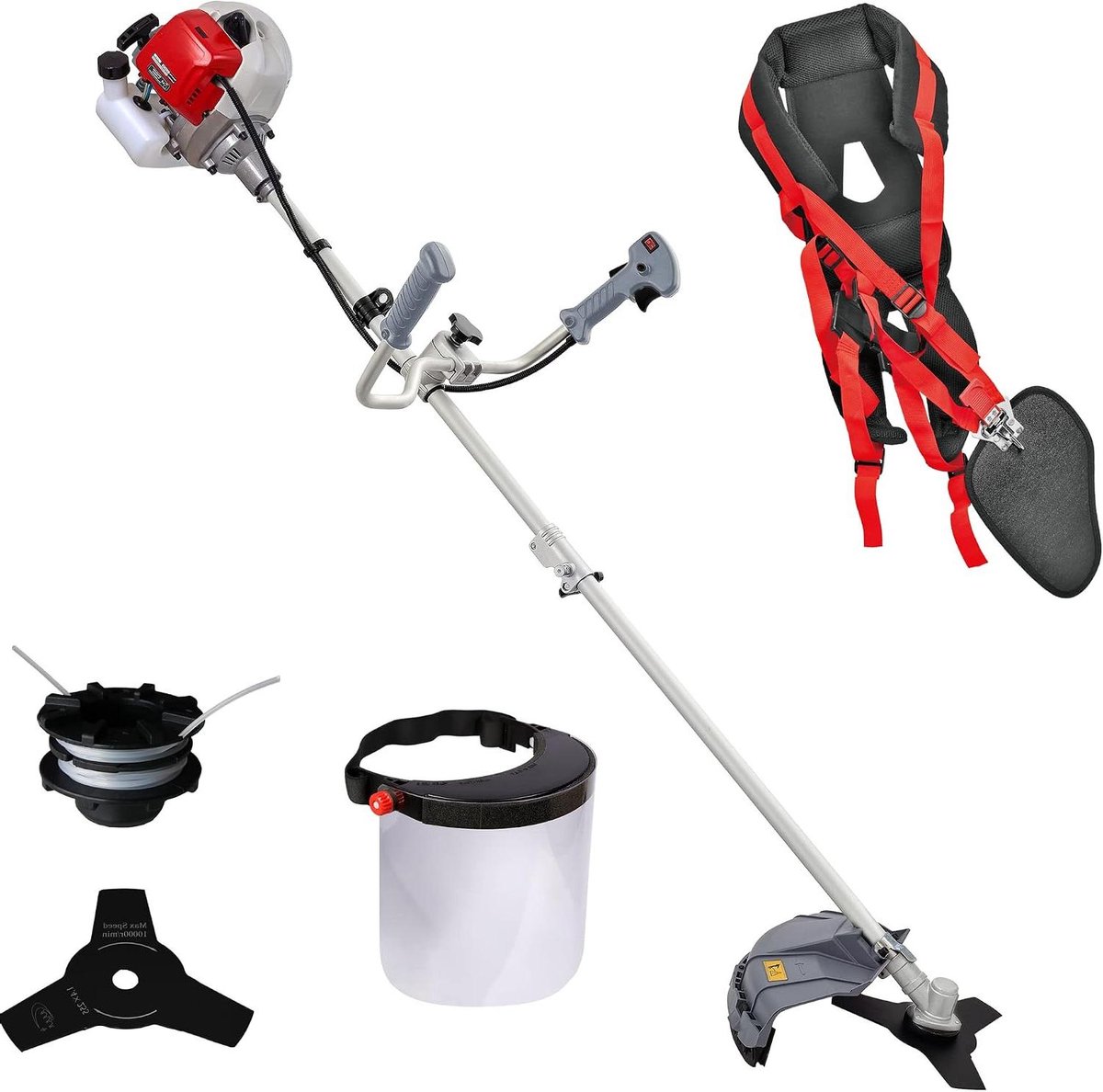 Benzine Bosmaaier - Grastrimmer Touwmes - Onkruid Verwijderen - Verstelbare Fietsgreep - 45 cm Maaibreedte - Grijs Rood