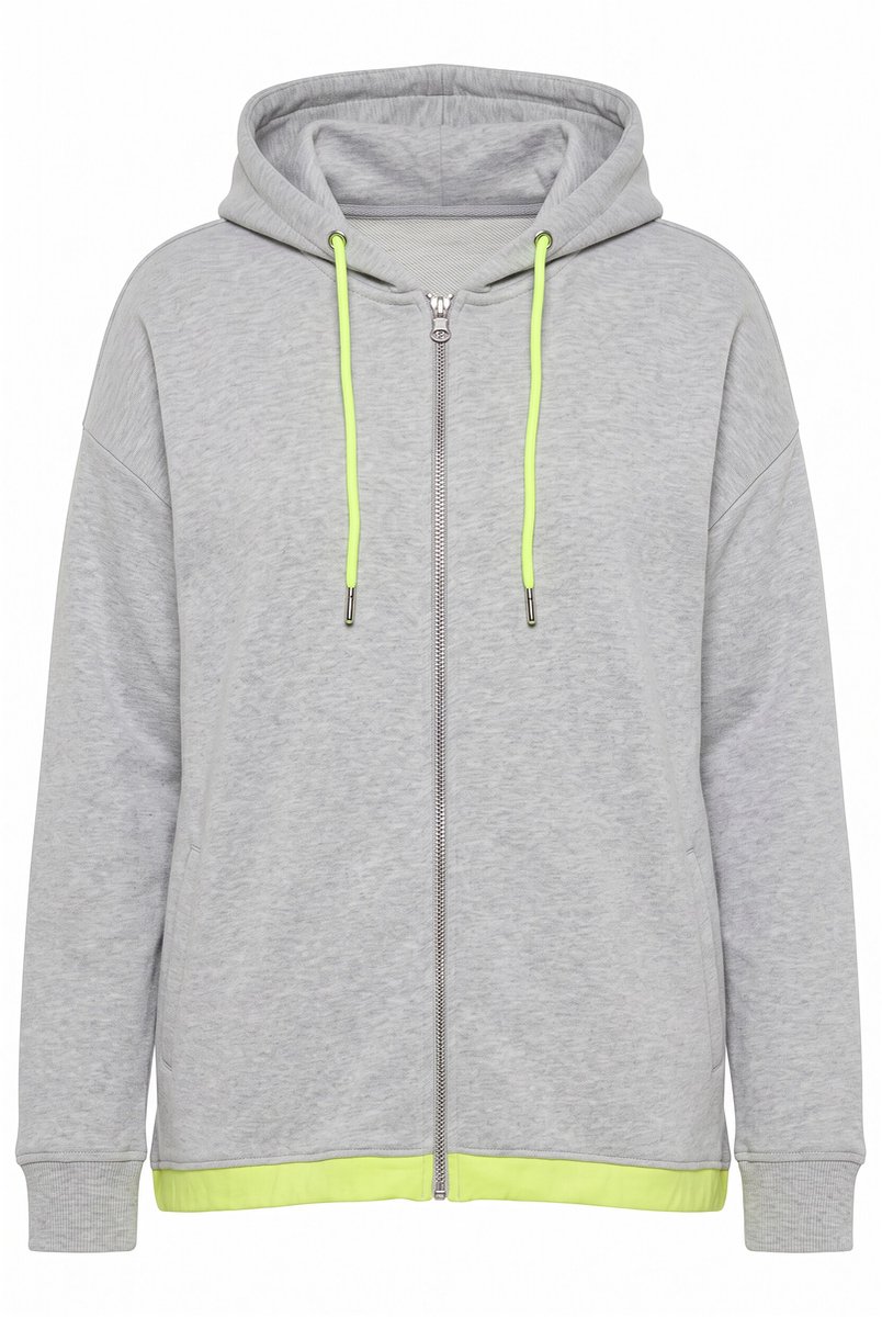 MIAMODA - Dames - Sweatvest oversized capuchon neon - Grijs melange - Maat 58
