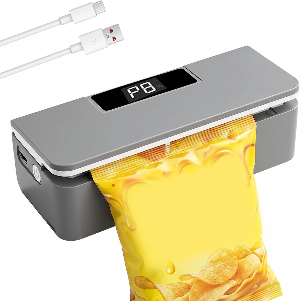 Mini Bag Sealer - 6 Warmtestanden - Zakjes Sealer - Zaksealer met Snijfunctie & Magneet - Draagbare Heat Sealer - Handmatige Sealmachine - USB-C Oplaadbaar - Chipzak Sealer - Voor chipszakjes en vershouden - 12.5x6.3x4cm - Grijs