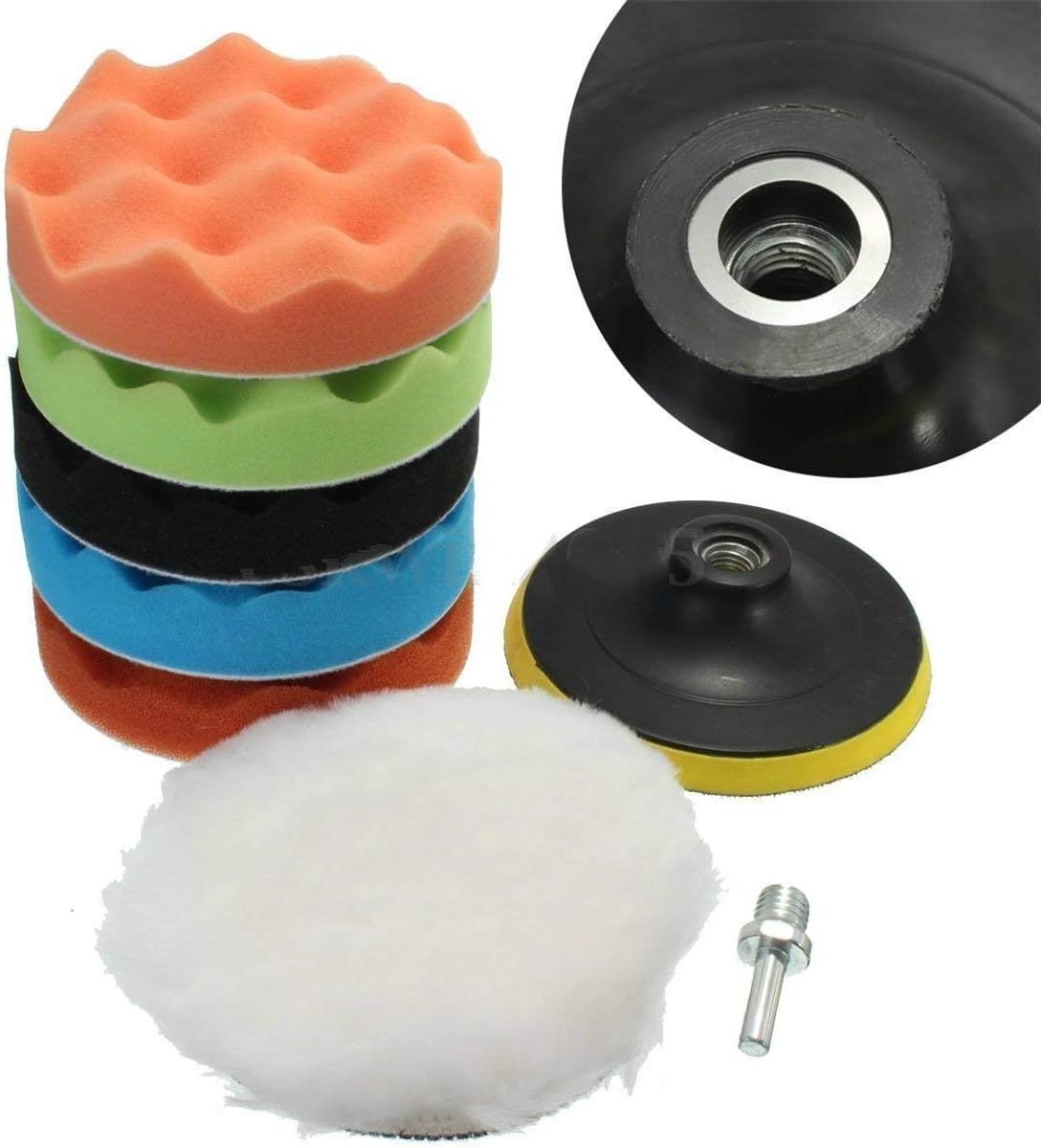 SnelShoppen - 7-delige Polijstschuimset 4/5/6/7 inch met Wax Pad en M14 Booradapter voor Auto Polijsten en Verven