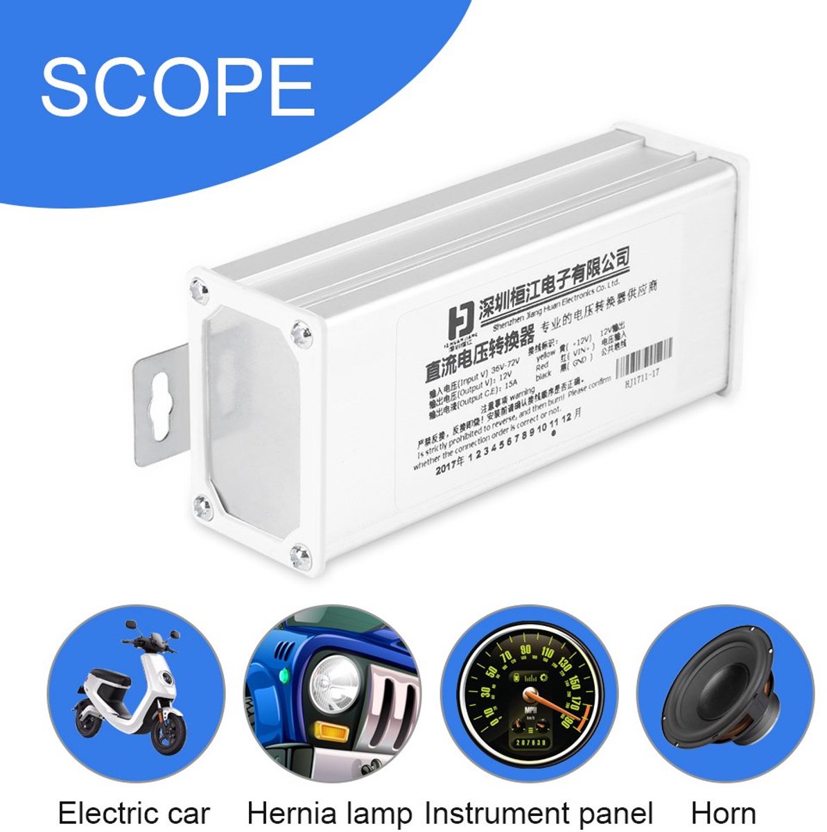 SnelShoppen - Akozon converter adapter transformer, DC 36V-72V naar 12V 15A/180W voedingsregulator, stap-down spanningsreductor voor elektrische voert