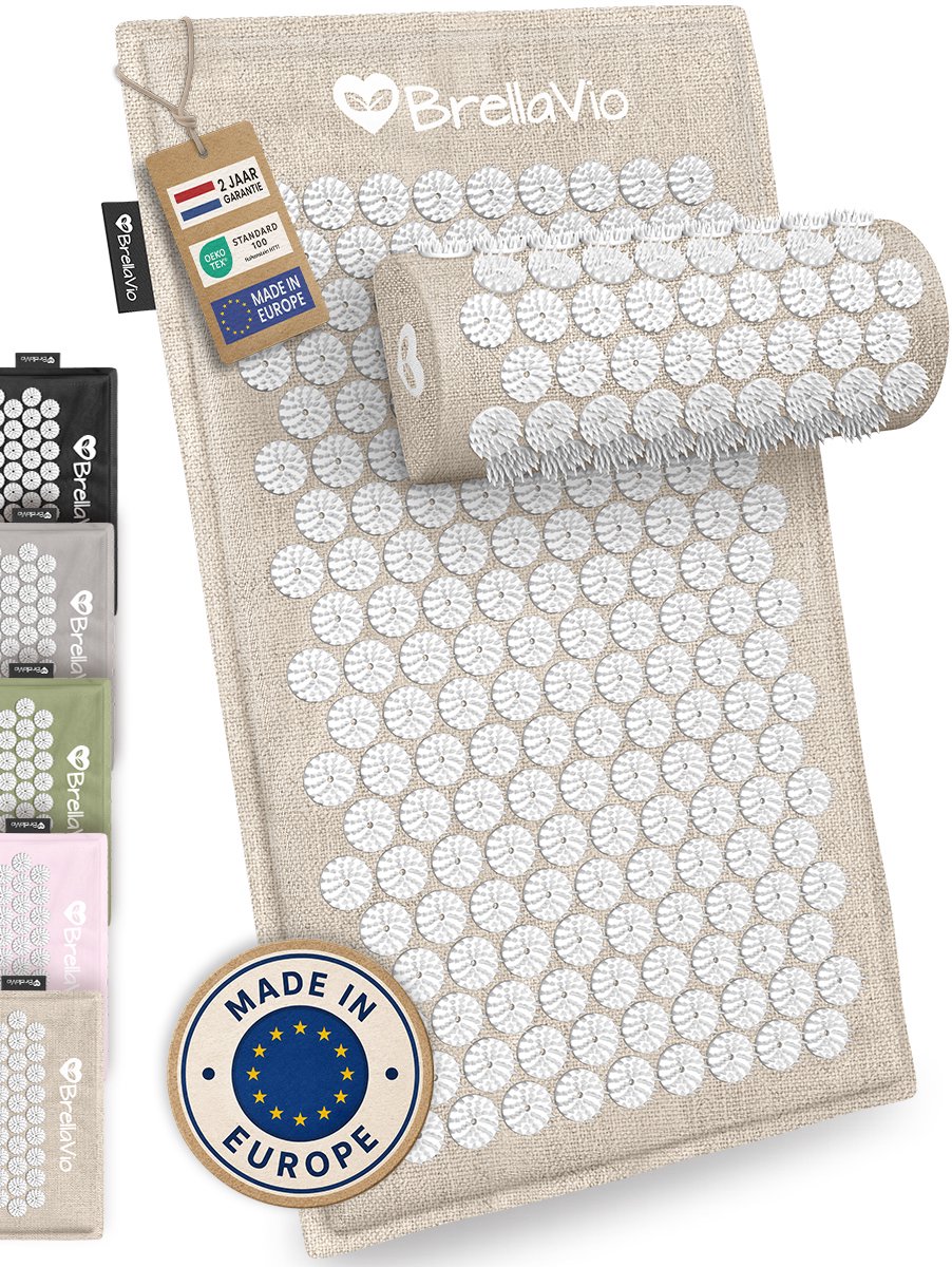 BrellaVio Eco Spijkermat Set met Spijkerkussen - Kokosvezel Vulling - 74x44 cm - Acupressuur Mat - Spijkerbed - Acupunctuur Kussen - Shakti Massage