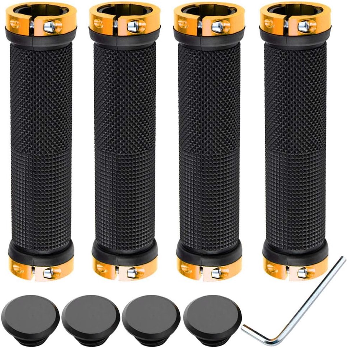 SnelShoppen - 2 Paar Professionele Fietshandvatten, Aluminium Dubbele Vergrendeling, Antislip Rubber Fietshandvatten, Mountainbike Handgrepen, Fietsha