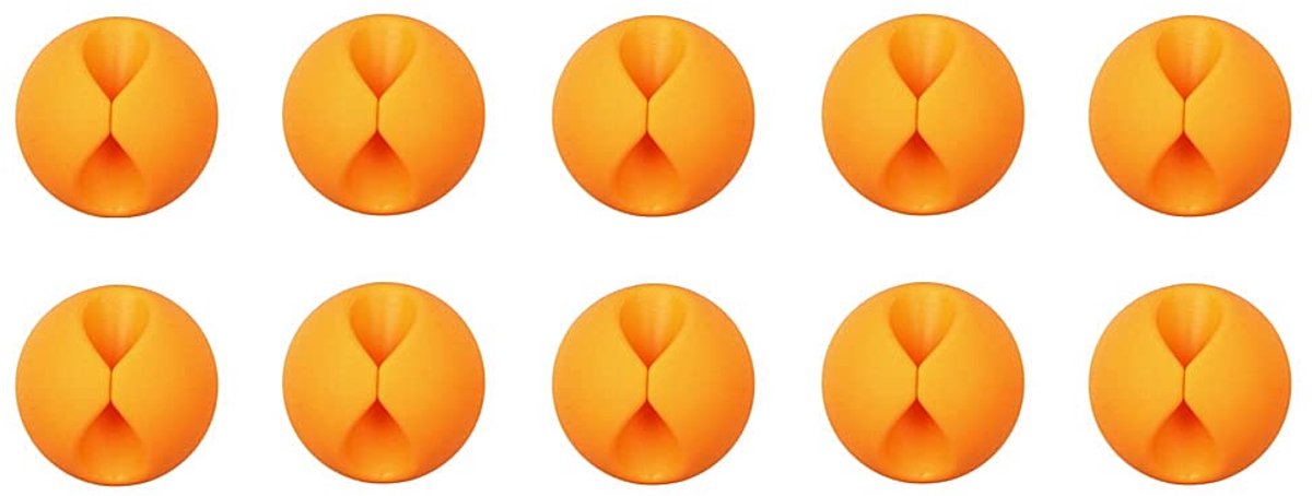 SnelShoppen - Set van 10 zelfklevende kabelclips - USB kabelhouders - Desk tidy straps - Oranje - Flexibel rubber - Voor kabels tot 10mm