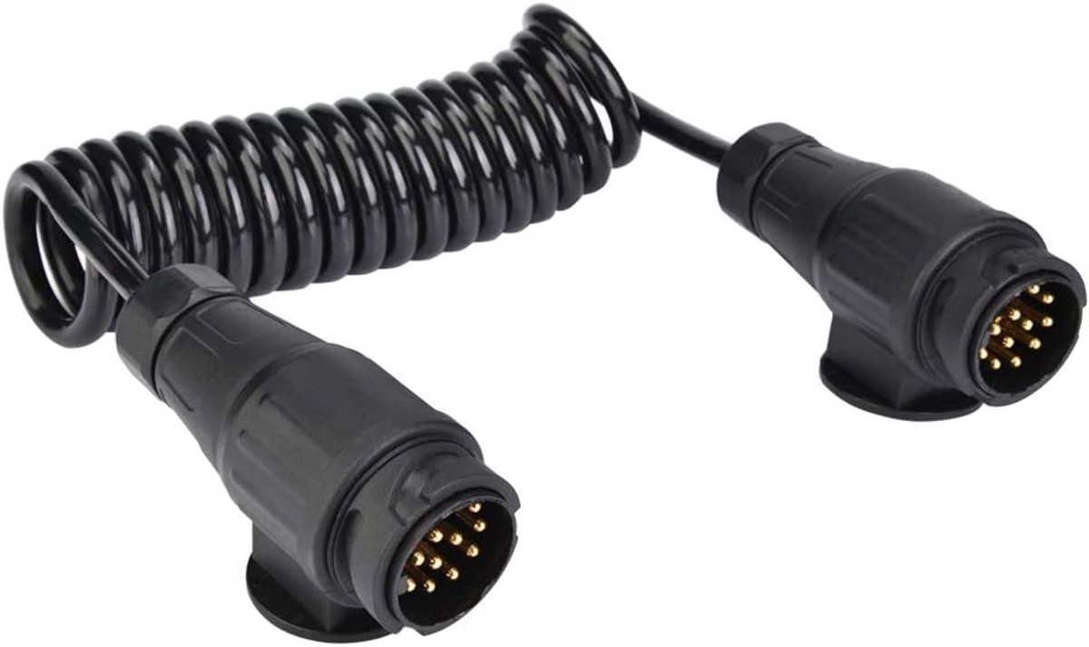 SnelShoppen - 13-pins trailer stekker kabel connector adapter met veerkabel voor aanhanger en caravan, sterk en betrouwbaar